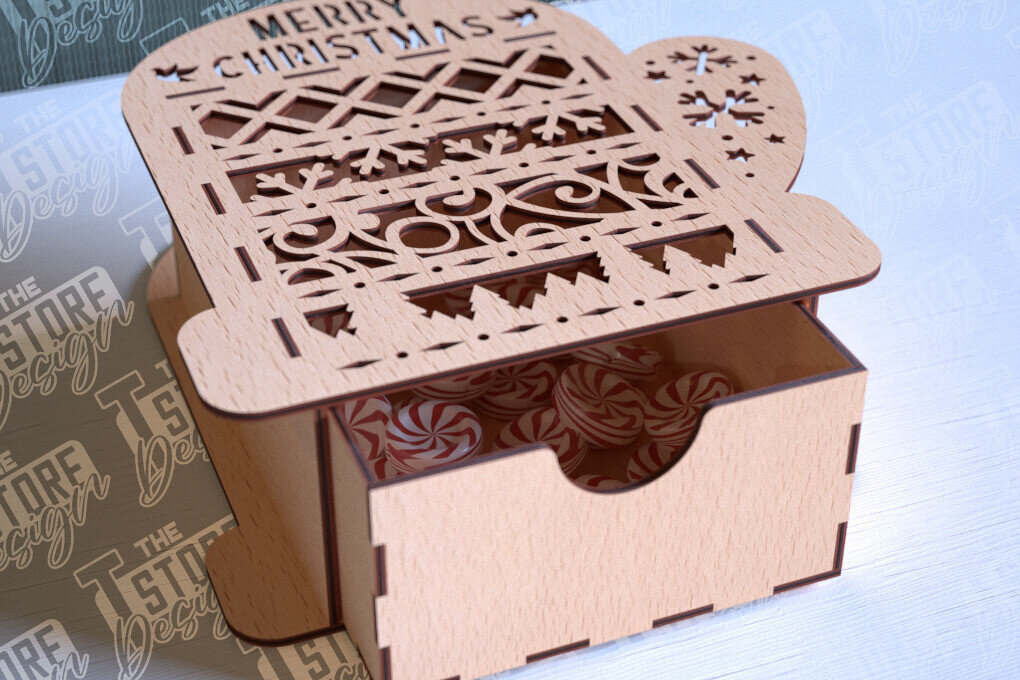 Σετ των 2 Intra απο ξύλο plywood 3mm-4mm πάχος Χριστουγεννιάτικο κουτί | CNC Δίασταση 15x15 cm INTRAFABR-86353739