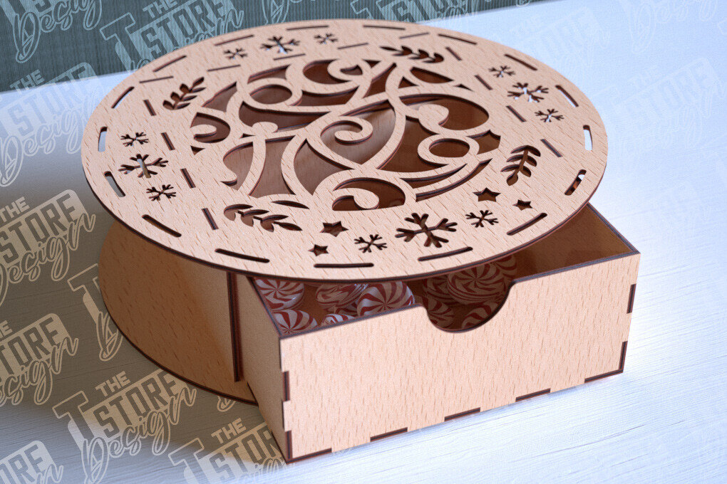 Σετ των 2 Intra απο ξύλο plywood 3mm-4mm πάχος Χριστουγεννιάτικο κουτί | CNC Δίασταση 15x15 cm INTRAFABR-86353744