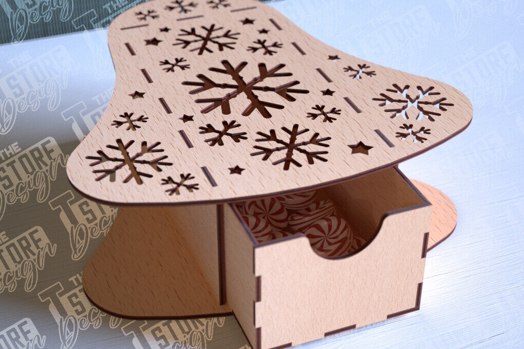 Σετ των 2 Intra απο ξύλο plywood 3mm-4mm πάχος Χριστουγεννιάτικο κουτί | CNC Δίασταση 15x15 cm INTRAFABR-86353747