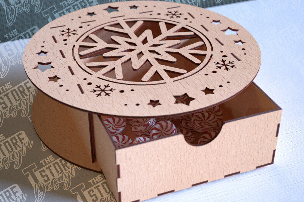 Σετ των 2 Intra απο ξύλο plywood 3mm-4mm πάχος Χριστουγεννιάτικο κουτί | CNC Δίασταση 15x15 cm INTRAFABR-86353710