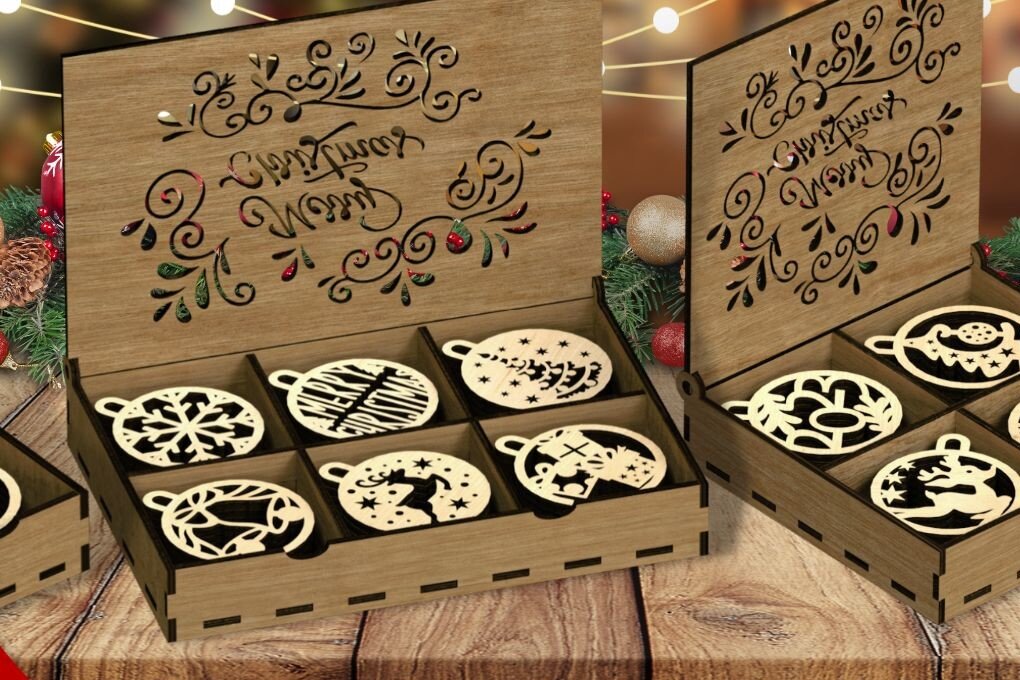 Σετ των 2 Intra απο ξύλο plywood 3mm-4mm πάχος Χριστουγεννιάτικο κουτί με λέιζερ Δίασταση 15x15 cm INTRAFABR-48285698