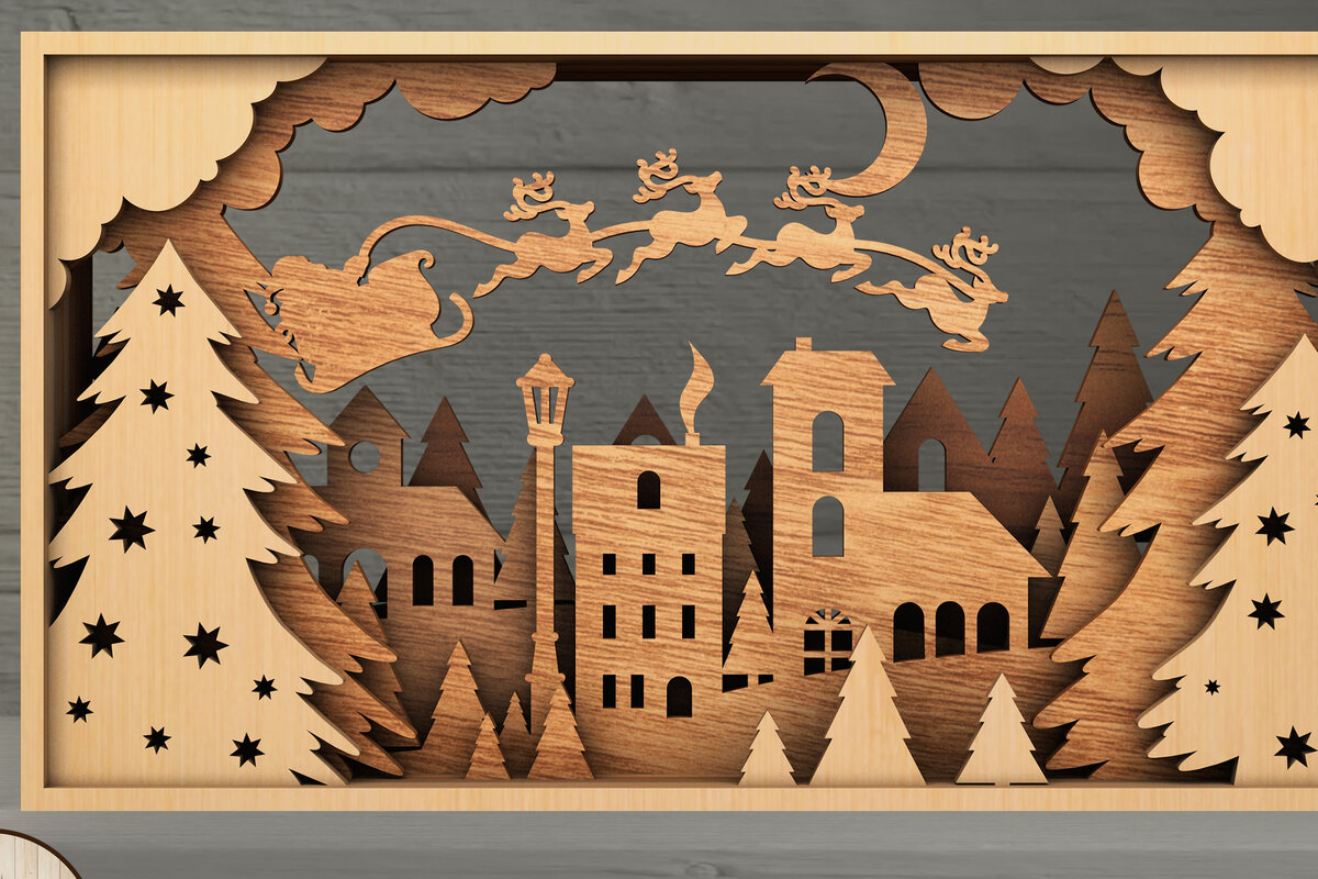 Σετ των 2 Intra απο ξύλο plywood 3mm-4mm πάχος CHRISTMAS Box κοπής με λέιζερ πολλαπλών στρώσεων Δίασταση 15x15 cm INTRAFABR-20482433