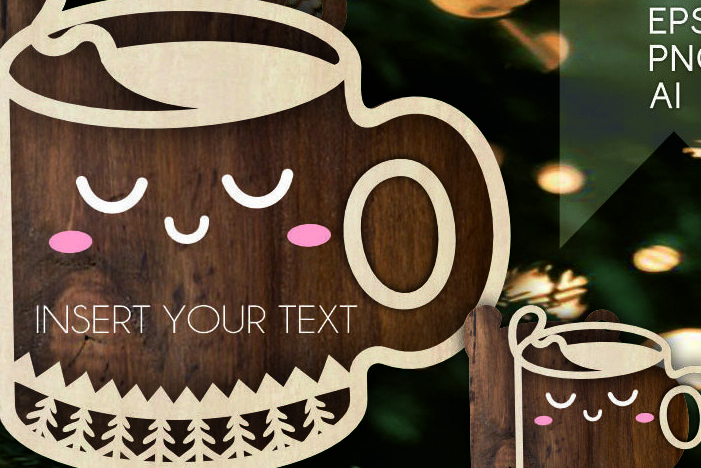 Σετ των 2 Intra απο ξύλο plywood 3mm-4mm πάχος Χριστουγεννιάτικο Κύπελλο Κακάο με λέιζερ Δίασταση 15x15 cm INTRAFABR-103518183