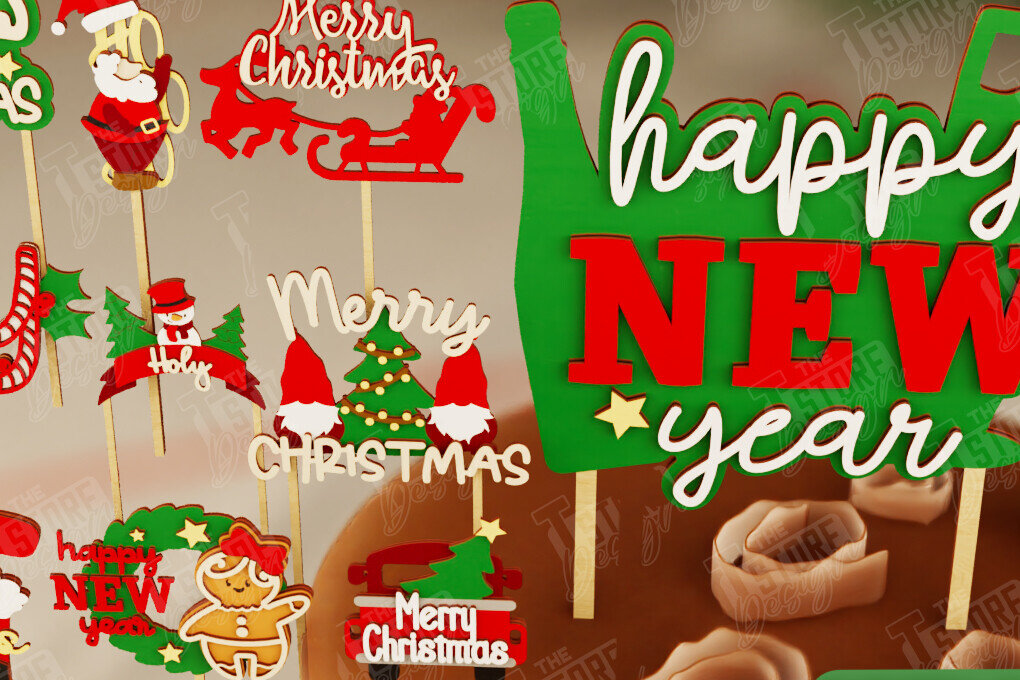 Σετ των 3 Intra απο ξύλο plywood 3mm-4mm πάχος χριστουγεννιάτικου κέικ | Πρωτοχρονιά Δίασταση 15x15 cm INTRAFABR-108031318