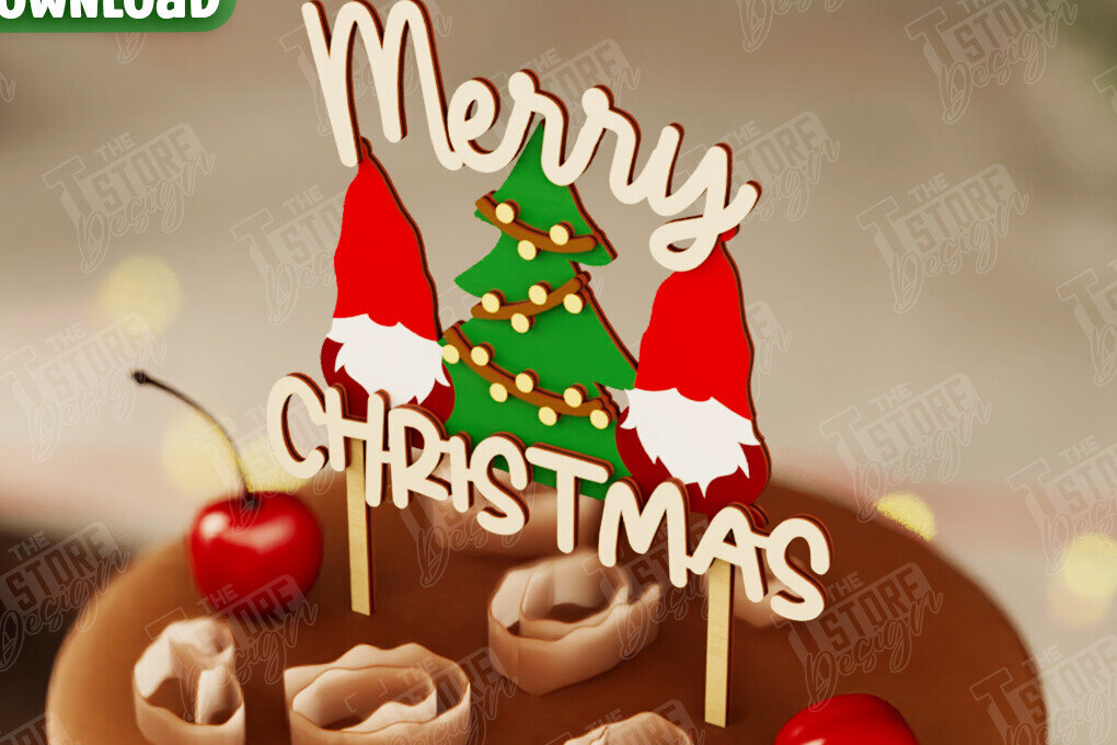 Σετ των 2 Intra απο ξύλο plywood 3mm-4mm πάχος Χριστουγεννιάτικο Cake Topper | Χριστουγεννιάτικο σημάδι Δίασταση 15x15 cm INTRAFABR-108030936