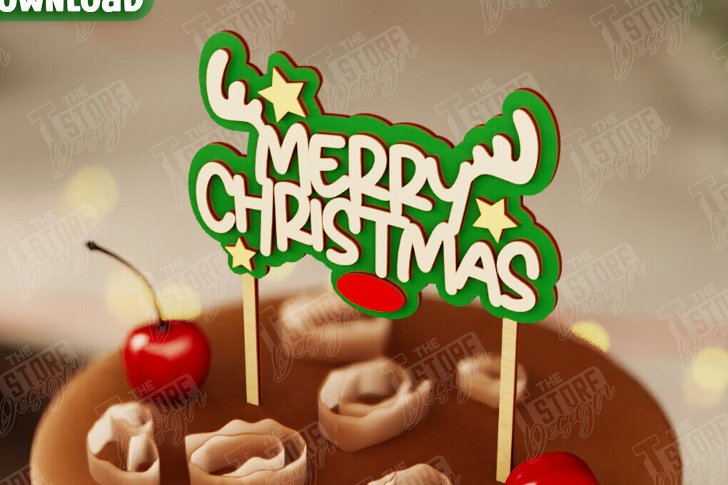 Σετ των 2 Intra απο ξύλο plywood 3mm-4mm πάχος Χριστουγεννιάτικο Cake Topper | Χριστουγεννιάτικο σημάδι Δίασταση 15x15 cm INTRAFABR-108030948