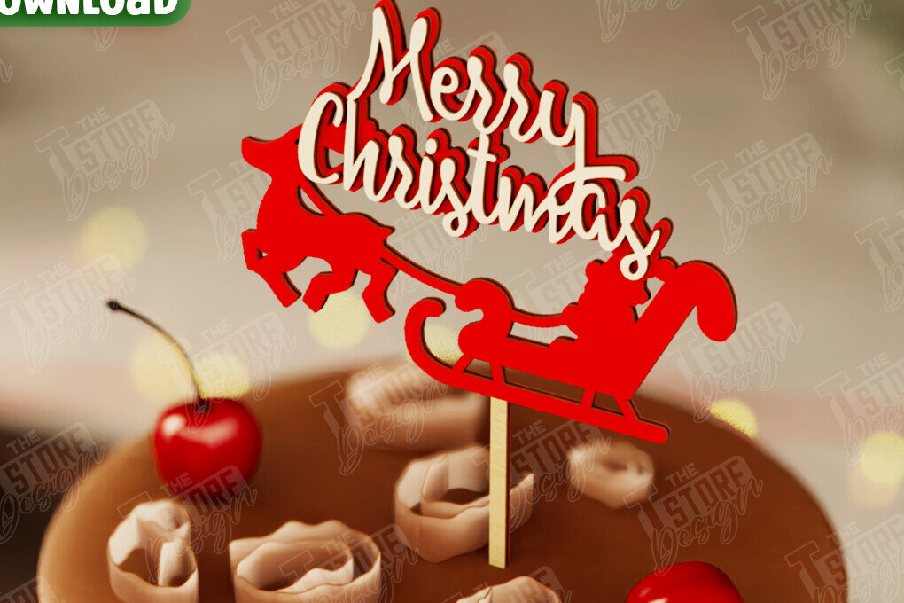 Σετ των 2 Intra απο ξύλο plywood 3mm-4mm πάχος Χριστουγεννιάτικο Cake Topper | Χριστουγεννιάτικο σημάδι Δίασταση 15x15 cm INTRAFABR-108030963