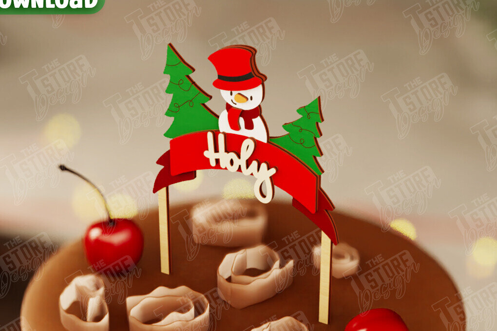 Σετ των 2 Intra απο ξύλο plywood 3mm-4mm πάχος Χριστουγεννιάτικο Cake Topper | Χριστουγεννιάτικο σημάδι Δίασταση 15x15 cm INTRAFABR-108030983