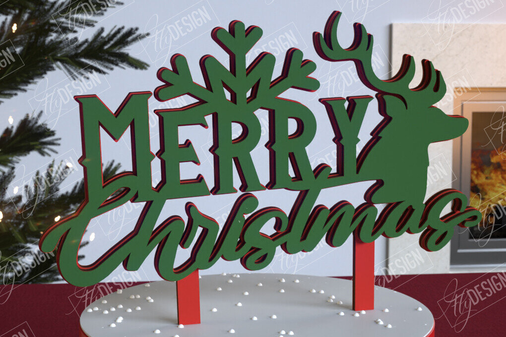 Σετ των 2 Intra απο ξύλο plywood 3mm-4mm πάχος Χριστουγεννιάτικο Cake Topper | Διακοπές | CNC Δίασταση 15x15 cm INTRAFABR-111361499