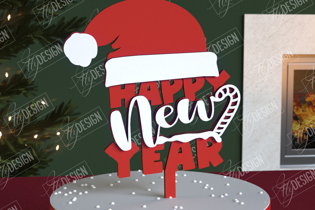 Σετ των 2 Intra απο ξύλο plywood 3mm-4mm πάχος Χριστουγεννιάτικο Cake Topper | Πρωτοχρονιά | CNC Δίασταση 15x15 cm INTRAFABR-108120108