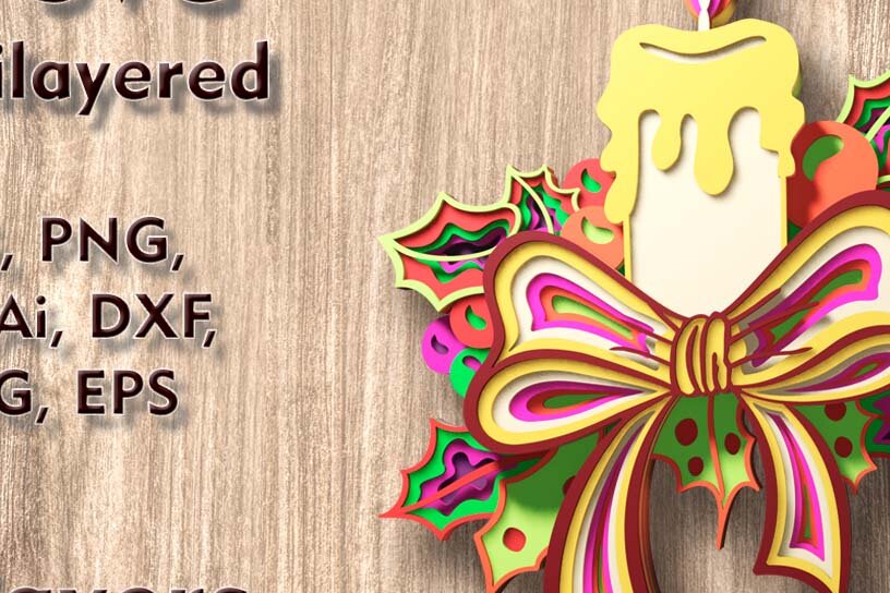 Σετ των 3 Intra απο ξύλο plywood 3mm-4mm πάχος κοπής με λέιζερ 3D Χριστουγεννιάτικου κεριού Δίασταση 7x7 cm INTRAFABR-108908496