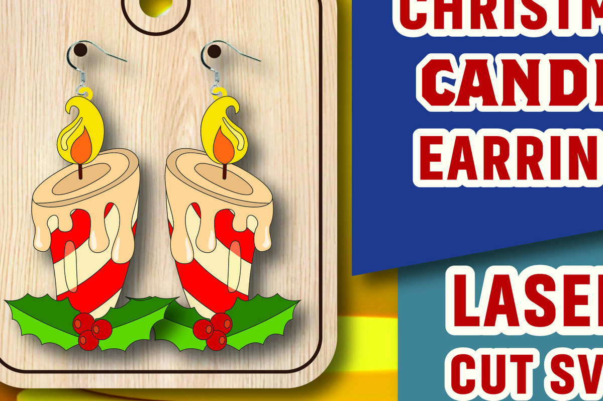 Σετ των 3 Intra απο ξύλο plywood 3mm-4mm πάχος Χριστουγεννιάτικα κεριά σκουλαρίκια Δίασταση 3x3 cm INTRAFABR-107703750