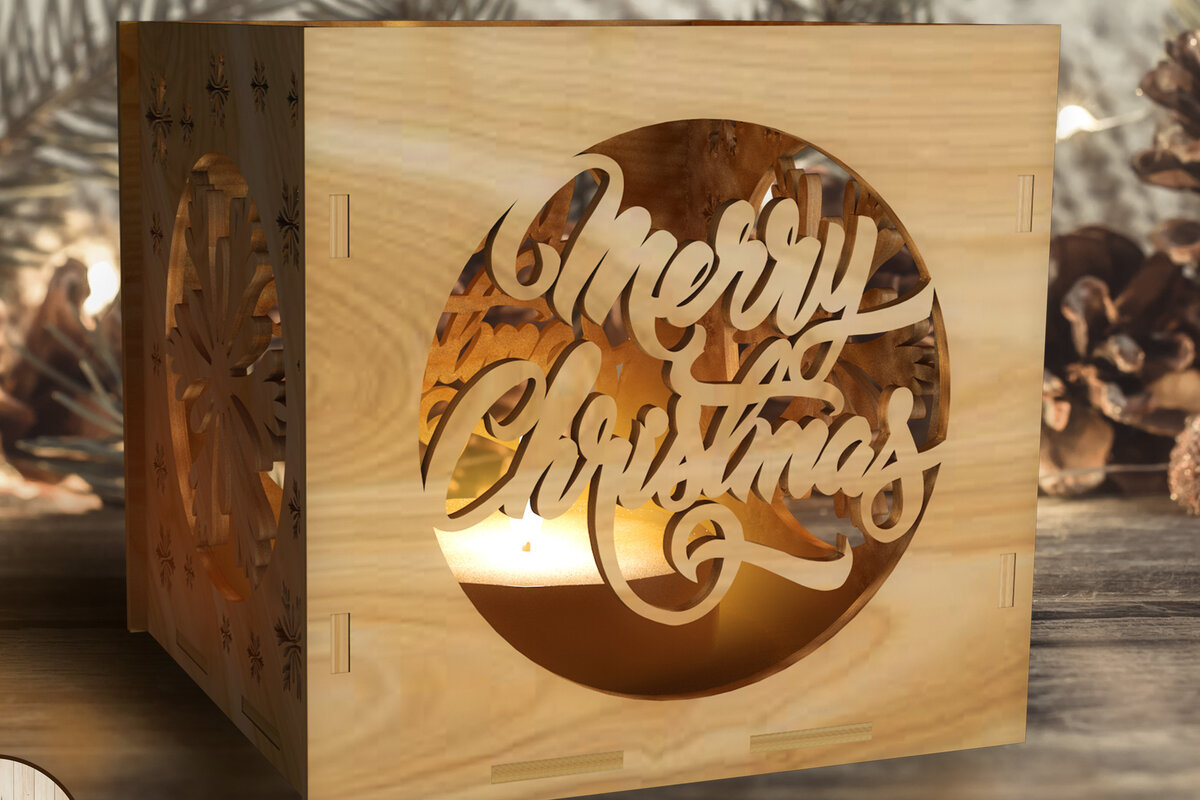 Σετ των 2 Intra απο ξύλο plywood 3mm-4mm πάχος Χριστουγεννιάτικο λαμπάδας 7 τεμ Δίασταση 15x15 cm INTRAFABR-50720979