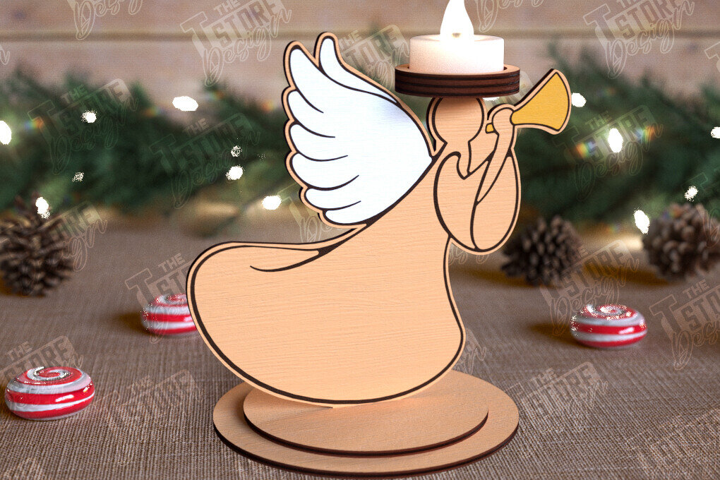 Σετ των 2 Intra απο ξύλο plywood 3mm-4mm πάχος Χριστουγεννιάτικη λαμπάδα | Κηροπήγιο Δίασταση 15x15 cm INTRAFABR-110589944