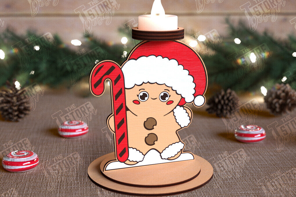 Σετ των 2 Intra απο ξύλο plywood 3mm-4mm πάχος Χριστουγεννιάτικη λαμπάδα | Κηροπήγιο Δίασταση 15x15 cm INTRAFABR-110589860