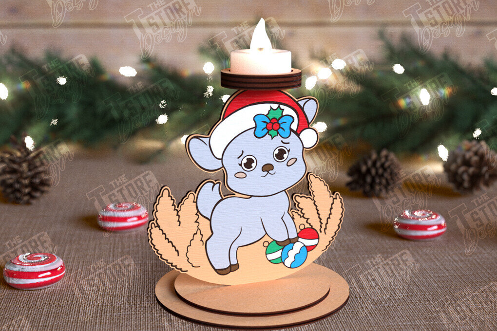 Σετ των 2 Intra απο ξύλο plywood 3mm-4mm πάχος Χριστουγεννιάτικη λαμπάδα | Κηροπήγιο Δίασταση 15x15 cm INTRAFABR-110589914