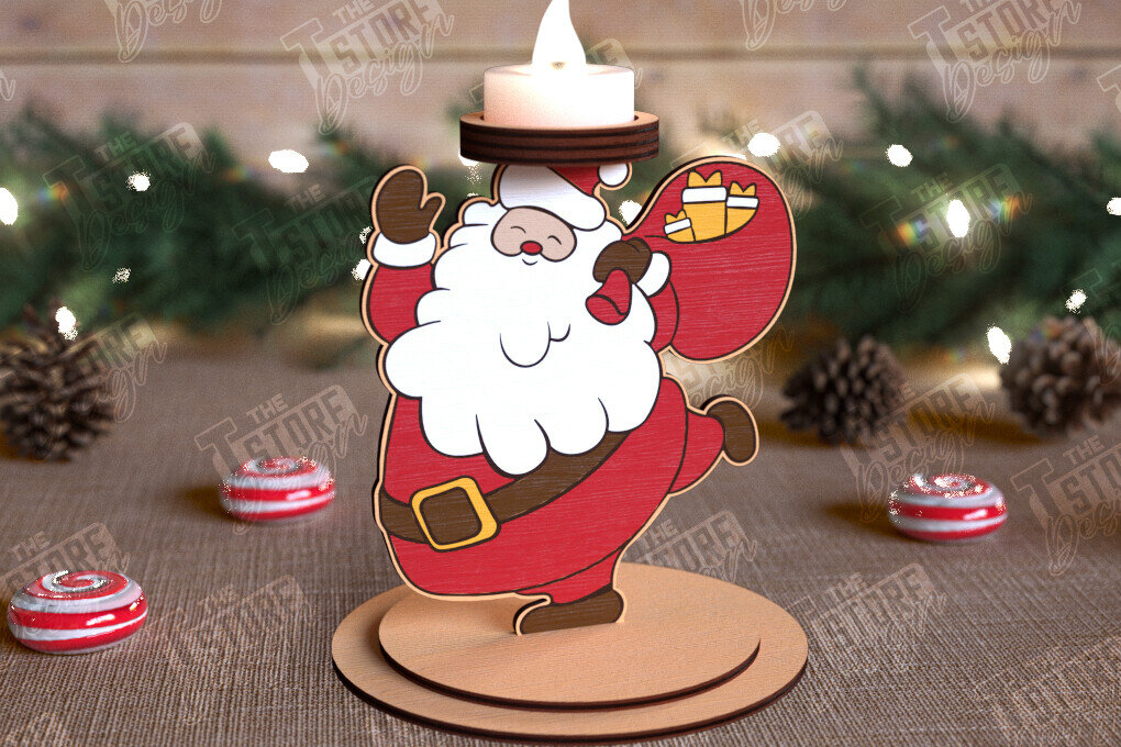 Σετ των 2 Intra απο ξύλο plywood 3mm-4mm πάχος Χριστουγεννιάτικη λαμπάδα | Κηροπήγιο Δίασταση 15x15 cm INTRAFABR-110589930