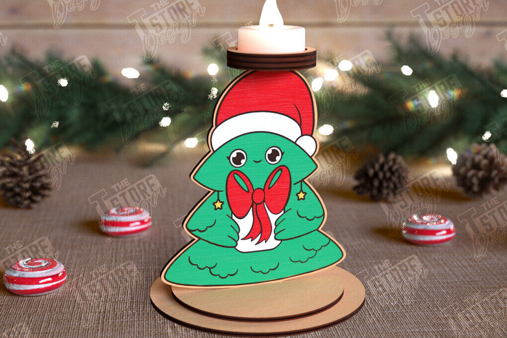 Σετ των 2 Intra απο ξύλο plywood 3mm-4mm πάχος Χριστουγεννιάτικη λαμπάδα | Κηροπήγιο Δίασταση 15x15 cm INTRAFABR-110589848