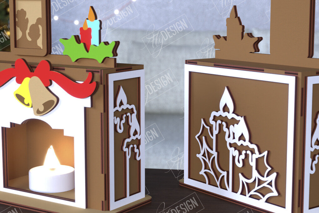 Σετ των 2 Intra απο ξύλο plywood 3mm-4mm πάχος Χριστουγεννιάτικη λαμπάδα | Τζάκι |CNC Δίασταση 15x15 cm INTRAFABR-108121915