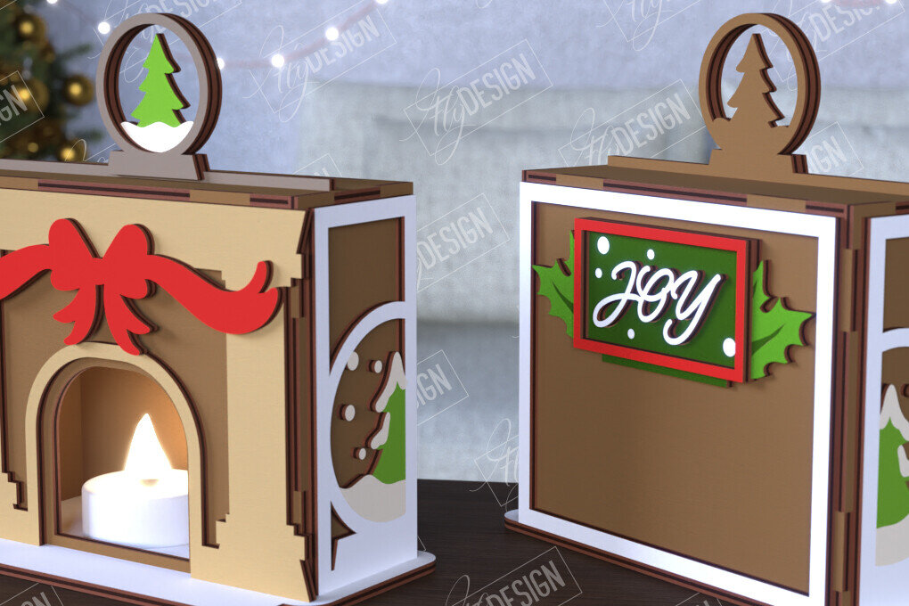 Σετ των 2 Intra απο ξύλο plywood 3mm-4mm πάχος Χριστουγεννιάτικη λαμπάδα | Τζάκι |CNC Δίασταση 15x15 cm INTRAFABR-108121930