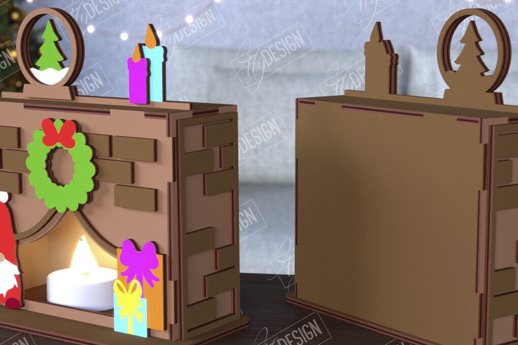 Σετ των 2 Intra απο ξύλο plywood 3mm-4mm πάχος Χριστουγεννιάτικη λαμπάδα | Τζάκι |CNC Δίασταση 15x15 cm INTRAFABR-108121951