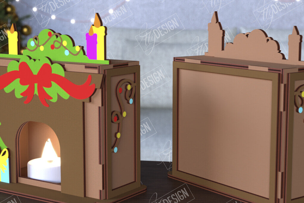 Σετ των 2 Intra απο ξύλο plywood 3mm-4mm πάχος Χριστουγεννιάτικη λαμπάδα | Τζάκι |CNC Δίασταση 15x15 cm INTRAFABR-108121986