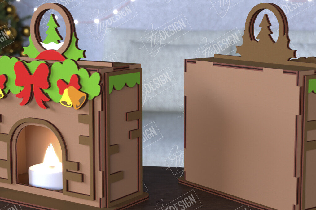 Σετ των 2 Intra απο ξύλο plywood 3mm-4mm πάχος Χριστουγεννιάτικη λαμπάδα | Τζάκι |CNC Δίασταση 15x15 cm INTRAFABR-108121990