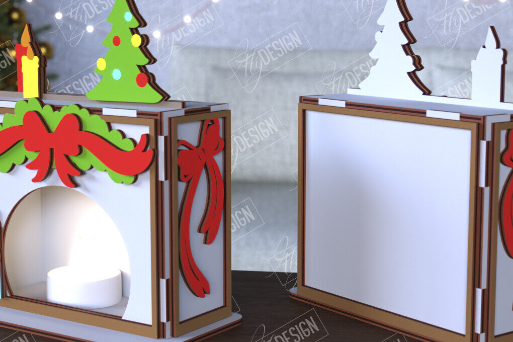 Σετ των 2 Intra απο ξύλο plywood 3mm-4mm πάχος Χριστουγεννιάτικη λαμπάδα | Τζάκι |CNC Δίασταση 15x15 cm INTRAFABR-108121994