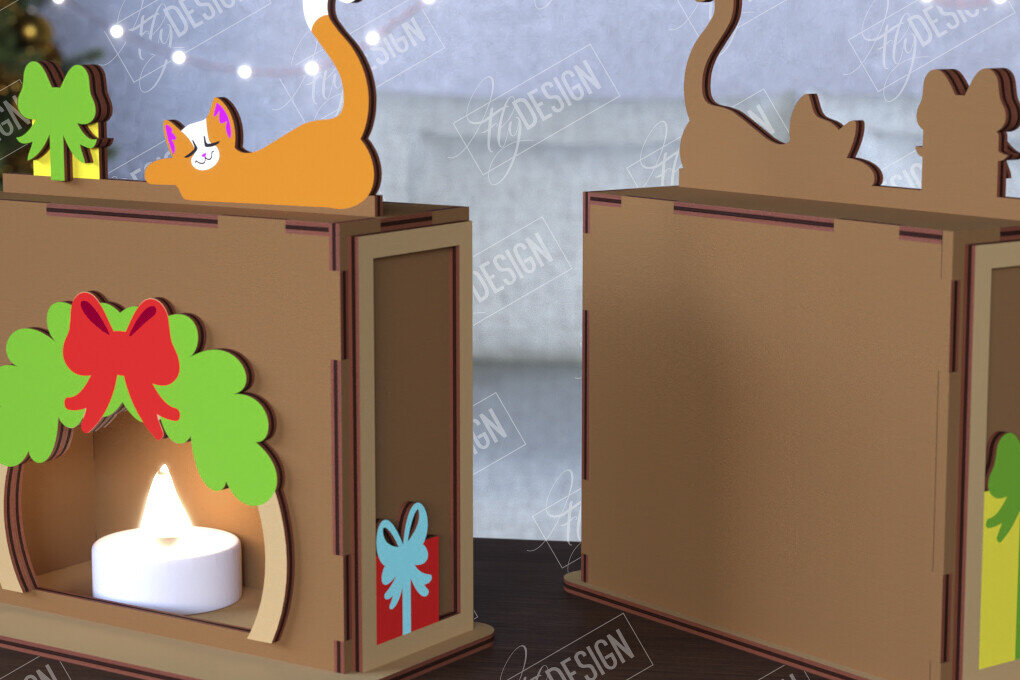 Σετ των 2 Intra απο ξύλο plywood 3mm-4mm πάχος Χριστουγεννιάτικη λαμπάδα | Τζάκι |CNC Δίασταση 15x15 cm INTRAFABR-108121908