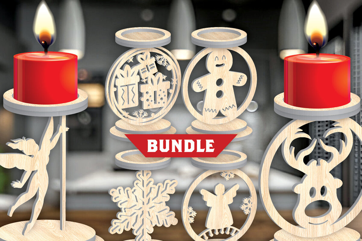 Σετ των 2 Intra απο ξύλο plywood 3mm-4mm πάχος Χριστουγεννιάτικο κερί Δέσμη κοπής με λέιζερ Δίασταση 15x15 cm INTRAFABR-108454414