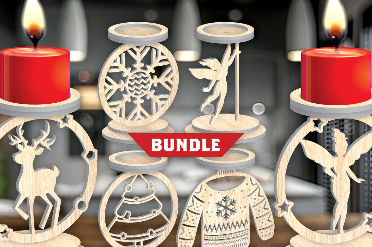 Σετ των 2 Intra απο ξύλο plywood 3mm-4mm πάχος Χριστουγεννιάτικο κερί Δέσμη κοπής με λέιζερ Δίασταση 15x15 cm INTRAFABR-108454596