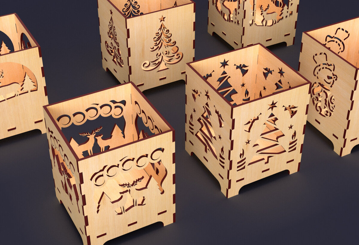 Σετ των 2 Intra απο ξύλο plywood 3mm-4mm πάχος Χριστουγεννιάτικο κερί Δέσμη κοπής με λέιζερ Δίασταση 15x15 cm INTRAFABR-84100936