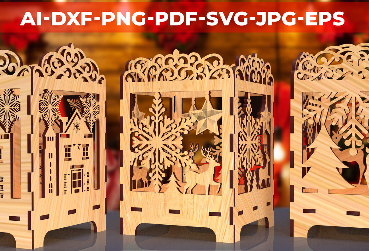 Σετ των 2 Intra απο ξύλο plywood 3mm-4mm πάχος κοπής με λέιζερ Χριστουγεννιάτικο κερί 3 Δίασταση 15x15 cm INTRAFABR-77826289