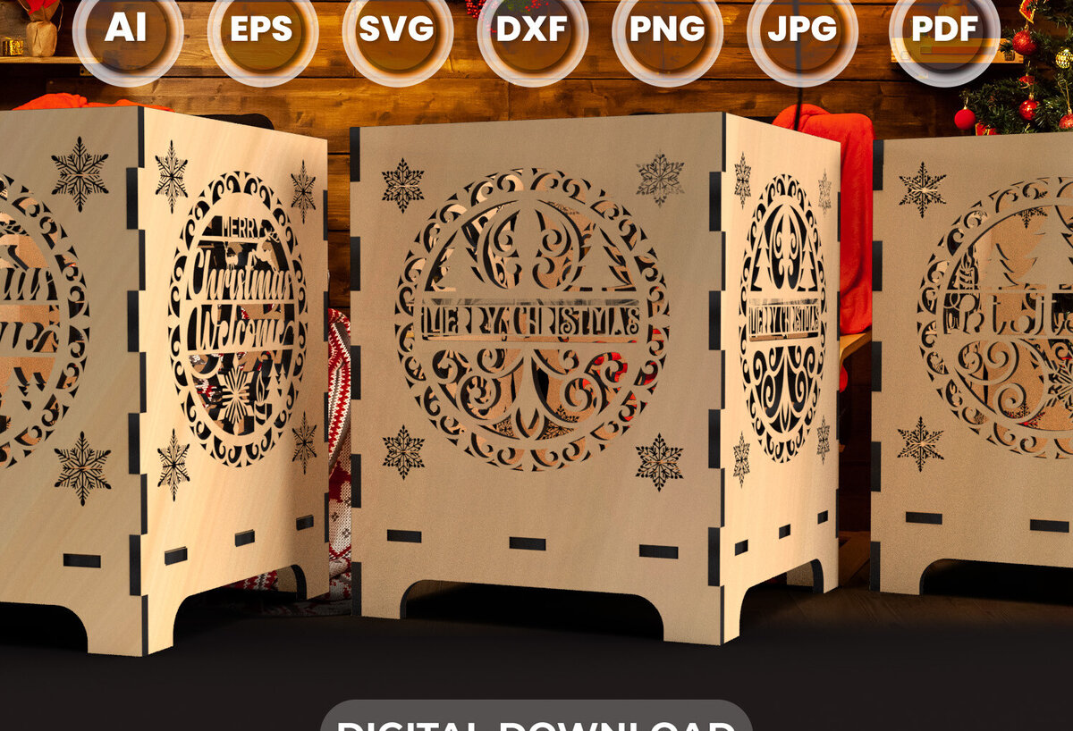 Σετ των 2 Intra απο ξύλο plywood 3mm-4mm πάχος κοπής με λέιζερ Χριστουγεννιάτικο κερί 7 Δίασταση 15x15 cm INTRAFABR-78023727