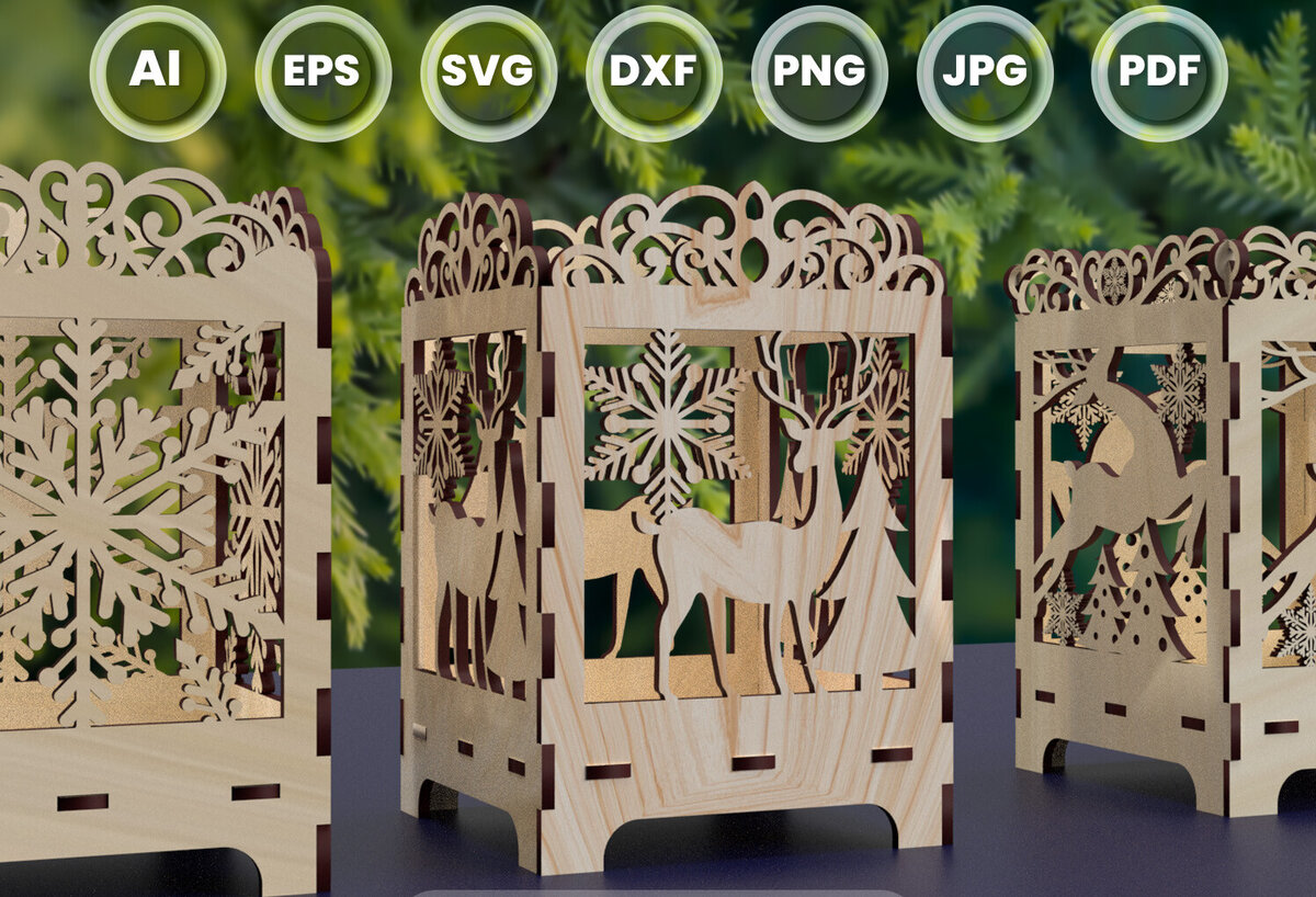 Σετ των 2 Intra απο ξύλο plywood 3mm-4mm πάχος Χριστουγεννιάτικο Κηροπήγιο Κοπής με Λέιζερ01 Δίασταση 15x15 cm INTRAFABR-77645970