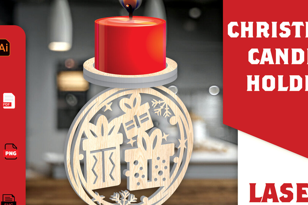 Σετ των 2 Intra απο ξύλο plywood 3mm-4mm πάχος Χριστουγεννιάτικη Κηροπήγαδα Δίασταση 15x15 cm INTRAFABR-108454356