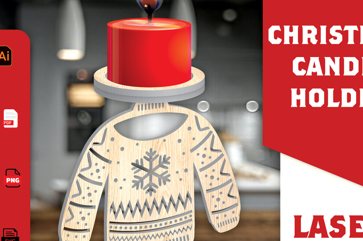 Σετ των 2 Intra απο ξύλο plywood 3mm-4mm πάχος Χριστουγεννιάτικη Κηροπήγαδα Δίασταση 15x15 cm INTRAFABR-108454440