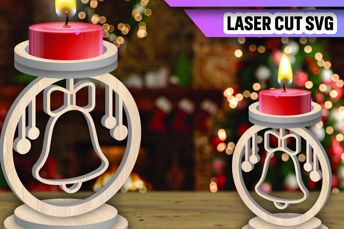 Σετ των 2 Intra απο ξύλο plywood 3mm-4mm πάχος Χριστουγεννιάτικη Κηροπήγαδα Δίασταση 15x15 cm INTRAFABR-106886223