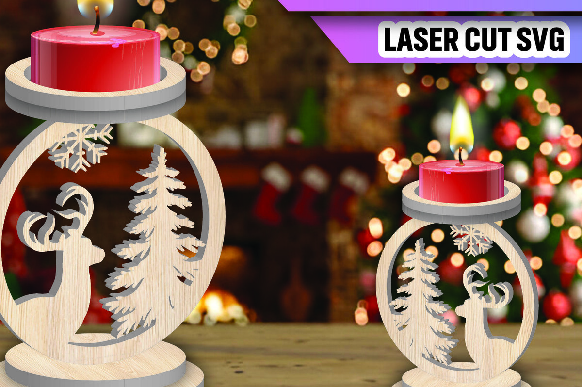 Σετ των 2 Intra απο ξύλο plywood 3mm-4mm πάχος Χριστουγεννιάτικη Κηροπήγαδα Δίασταση 15x15 cm INTRAFABR-106886518