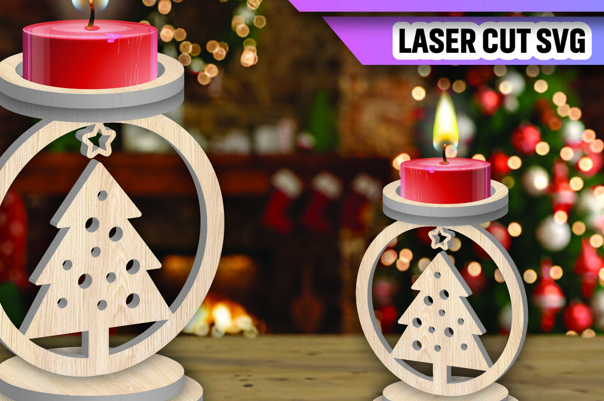 Σετ των 2 Intra απο ξύλο plywood 3mm-4mm πάχος Χριστουγεννιάτικη Κηροπήγαδα Δίασταση 15x15 cm INTRAFABR-106886599