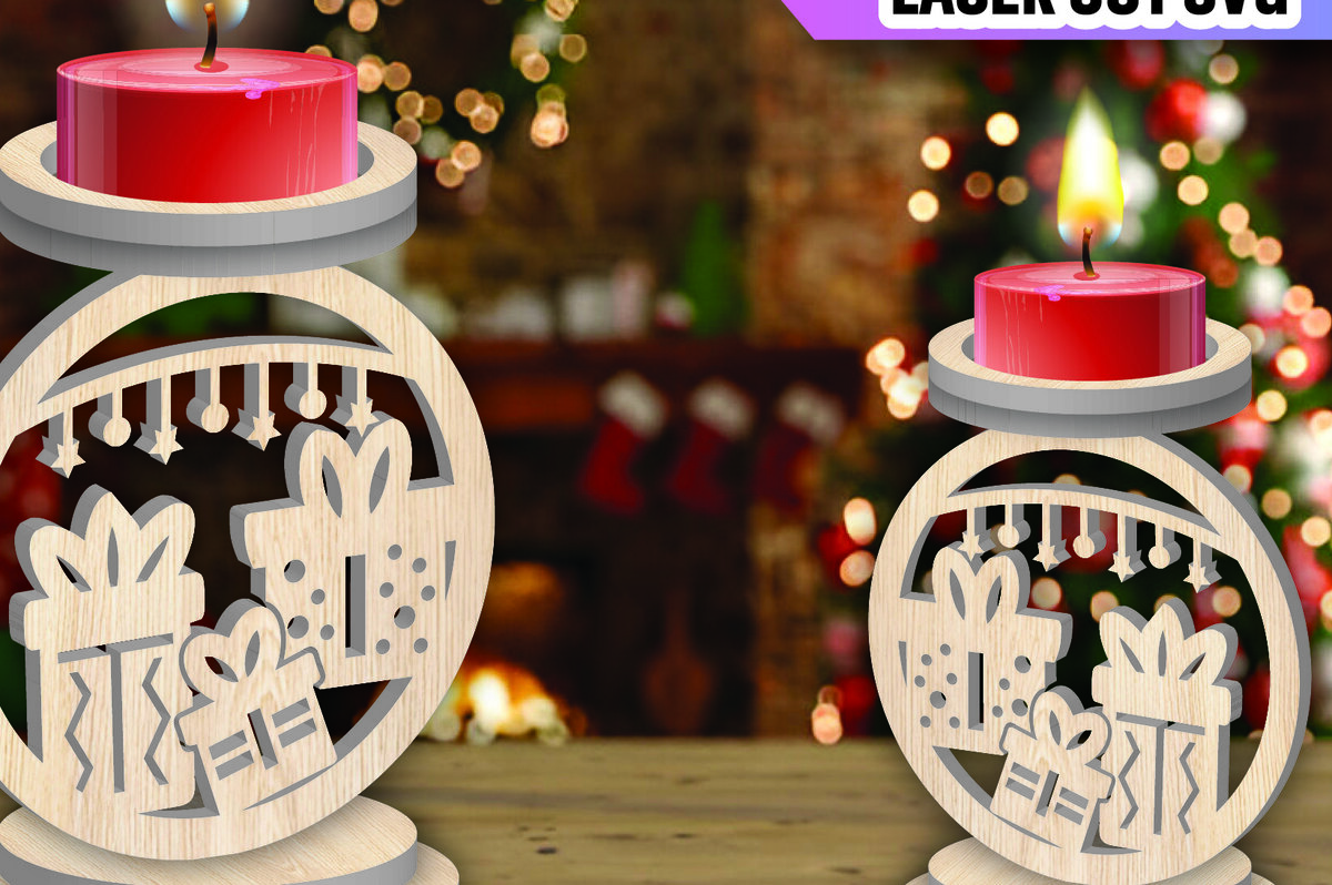 Σετ των 2 Intra απο ξύλο plywood 3mm-4mm πάχος Χριστουγεννιάτικη Κηροπήγαδα Δίασταση 15x15 cm INTRAFABR-107006987