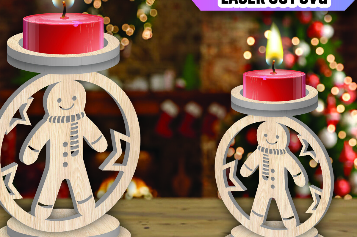 Σετ των 2 Intra απο ξύλο plywood 3mm-4mm πάχος Χριστουγεννιάτικη Κηροπήγαδα Δίασταση 15x15 cm INTRAFABR-107007128