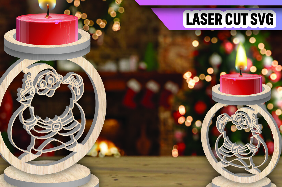 Σετ των 2 Intra απο ξύλο plywood 3mm-4mm πάχος Χριστουγεννιάτικη Κηροπήγαδα Δίασταση 15x15 cm INTRAFABR-106886083