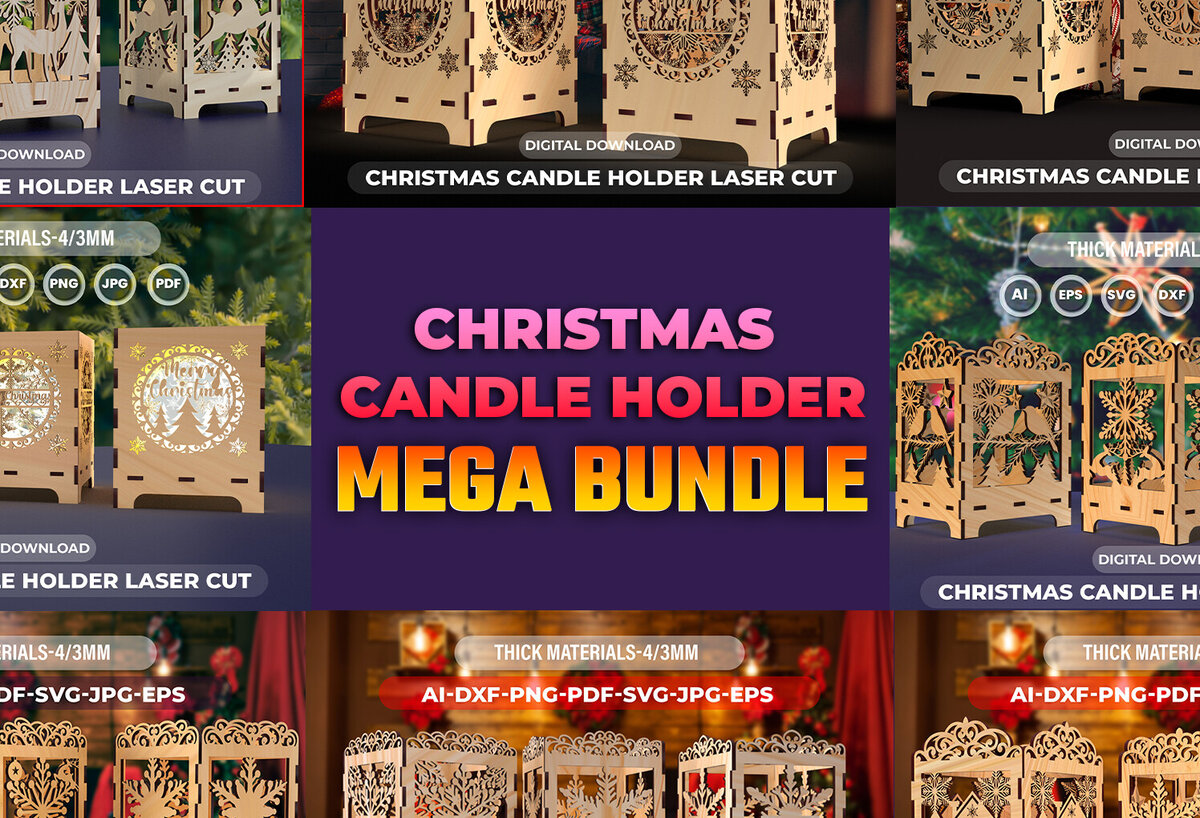 Σετ των 2 Intra απο ξύλο plywood 3mm-4mm πάχος Χριστουγεννιάτικη λαμπάδα Mega Δίασταση 15x15 cm INTRAFABR-81483852