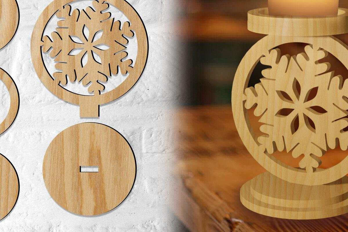 Σετ των 2 Intra απο ξύλο plywood 3mm-4mm πάχος Χριστουγεννιάτικη λαμπάδα | Snowflake Δίασταση 15x15 cm INTRAFABR-76986911