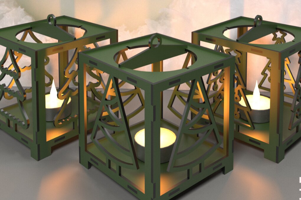 Σετ των 2 Intra απο ξύλο plywood 3mm-4mm πάχος Χριστουγεννιάτικο Κηροπήγιο  064 Δίασταση 15x15 cm INTRAFABR-117727593