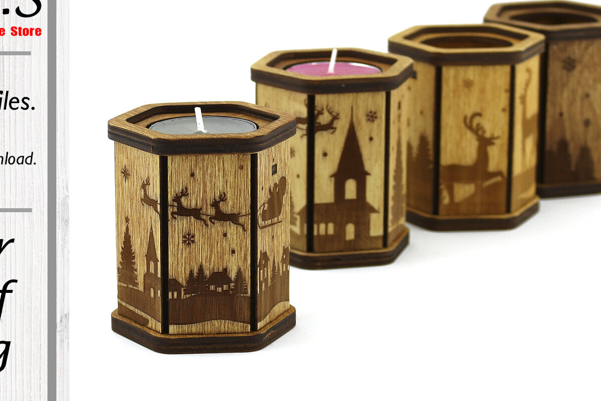 Σετ των 2 Intra απο ξύλο plywood 3mm-4mm πάχος Χριστουγεννιάτικες Κηροπήγια Δίασταση 15x15 cm INTRAFABR-86647791