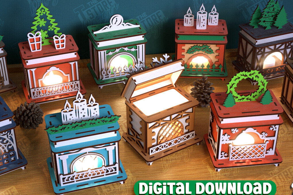 Σετ των 2 Intra απο ξύλο plywood 3mm-4mm πάχος χριστουγεννιάτικων κεριών | CNC Δίασταση 15x15 cm INTRAFABR-106604751