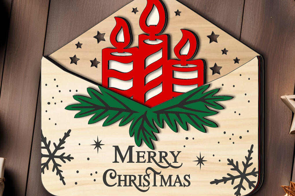 Σετ των 3 Intra απο ξύλο plywood 3mm-4mm πάχος Χριστουγεννιάτικα κεριά φάκελος Άγιος Βασίλης Δίασταση 5x5 cm INTRAFABR-107032461