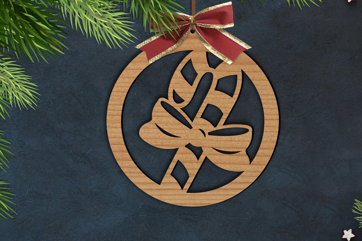 Σετ των 2 Intra απο ξύλο plywood 3mm-4mm πάχος Χριστουγεννιάτικη μπαλίτσα καραμέλας | Δίασταση 15x15 cm INTRAFABR-76134868